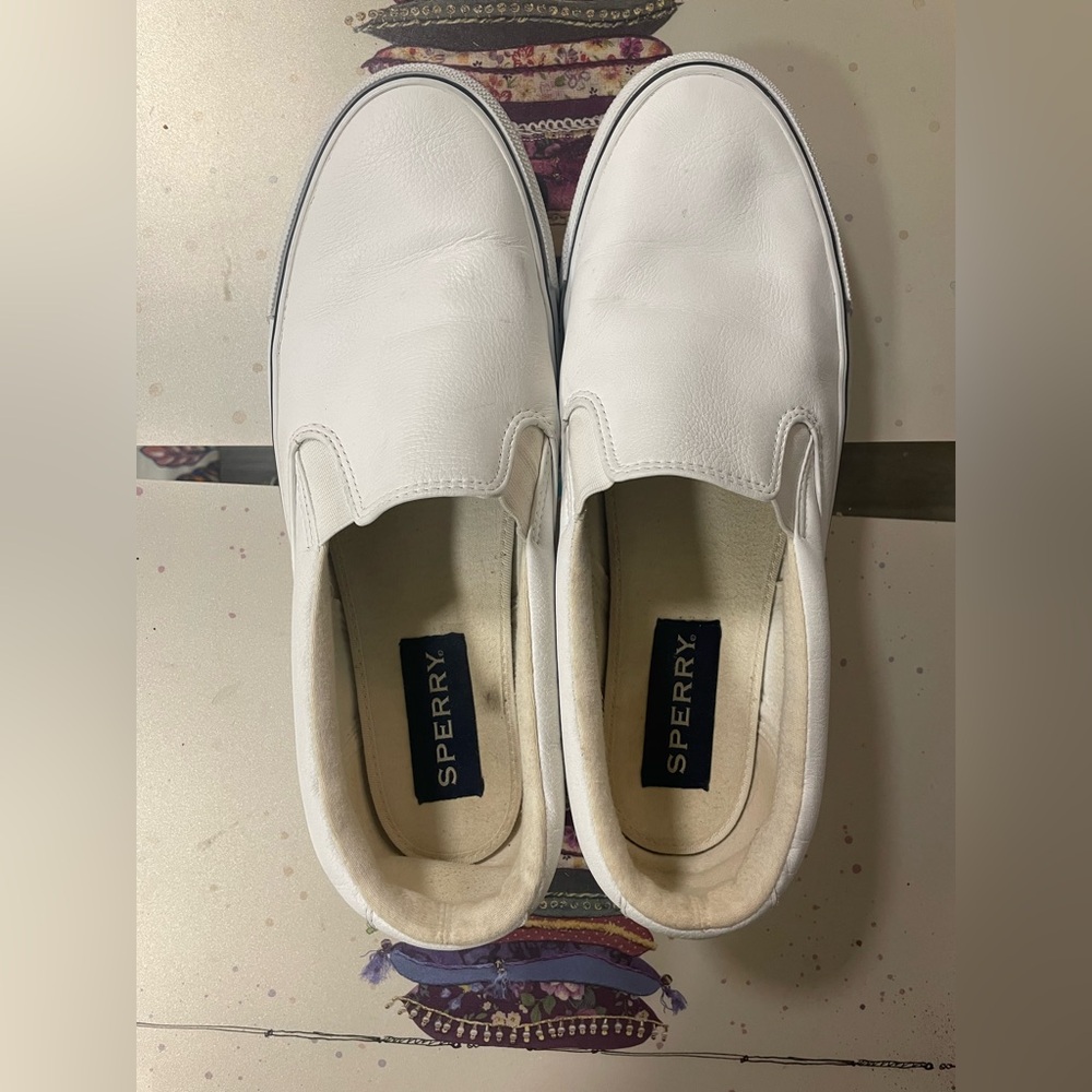 Mens Sperry Leather Upper Striper Slip On Boat Shoes
